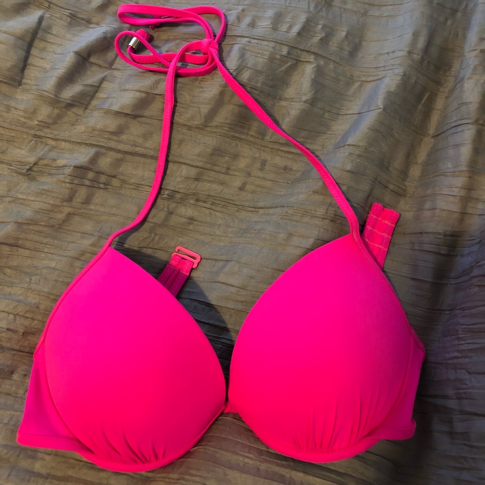 VS Pink Add 2 Cup Sizes Hot Pink Bikini Top